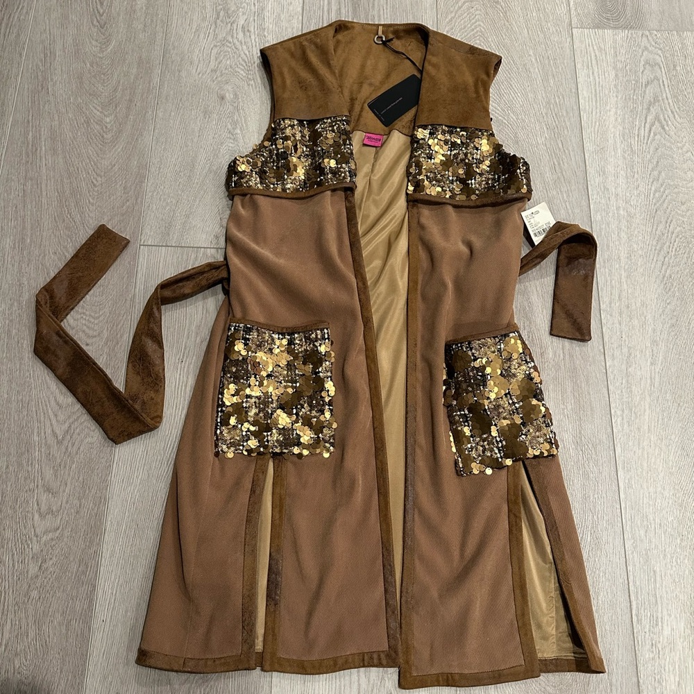 Save The Queen Camel and Sequin Tie Vest